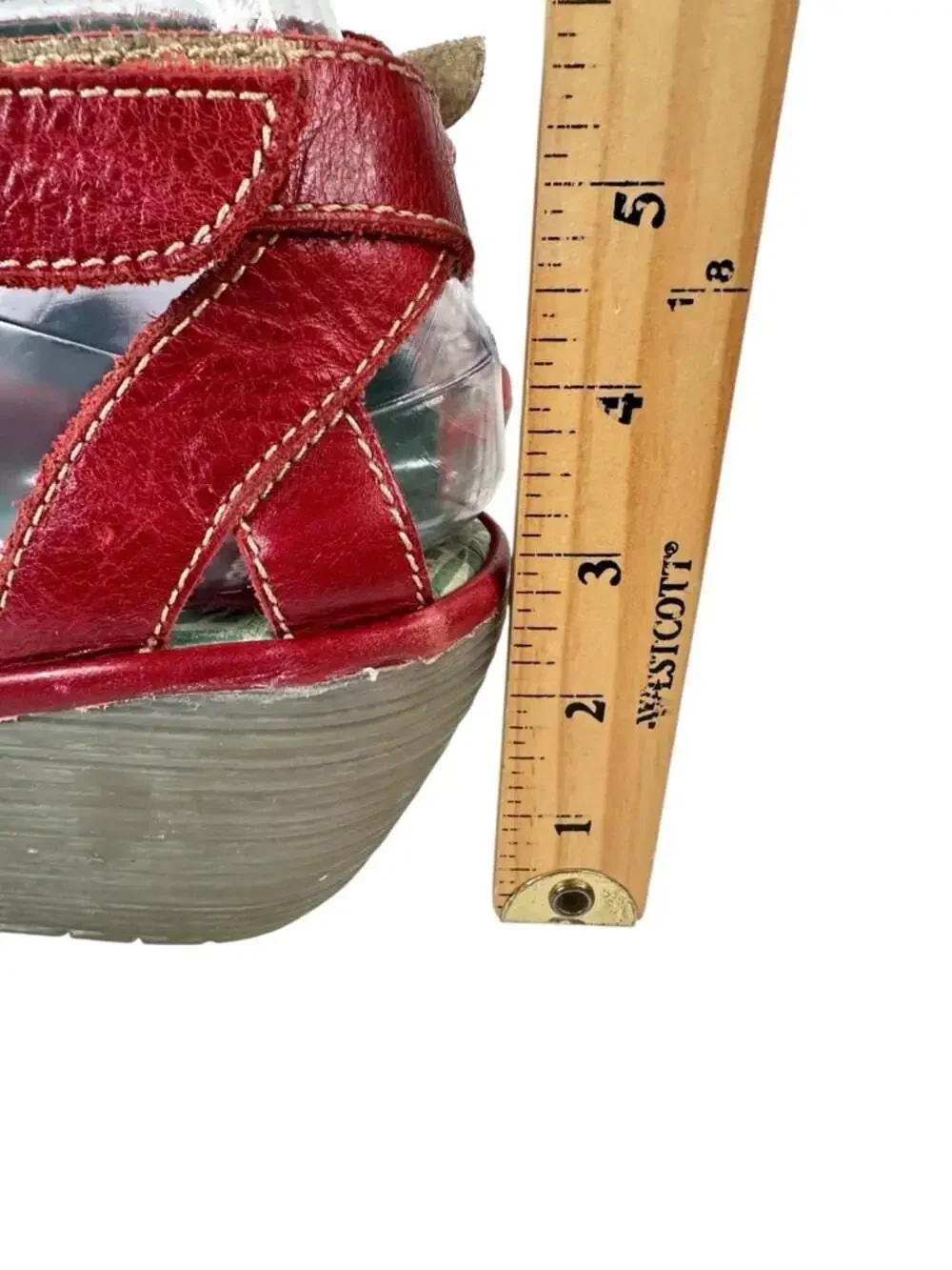 Fly London Yossa Womens Euro 41 Red Leather Comfort Wedge Sandals Strap 10